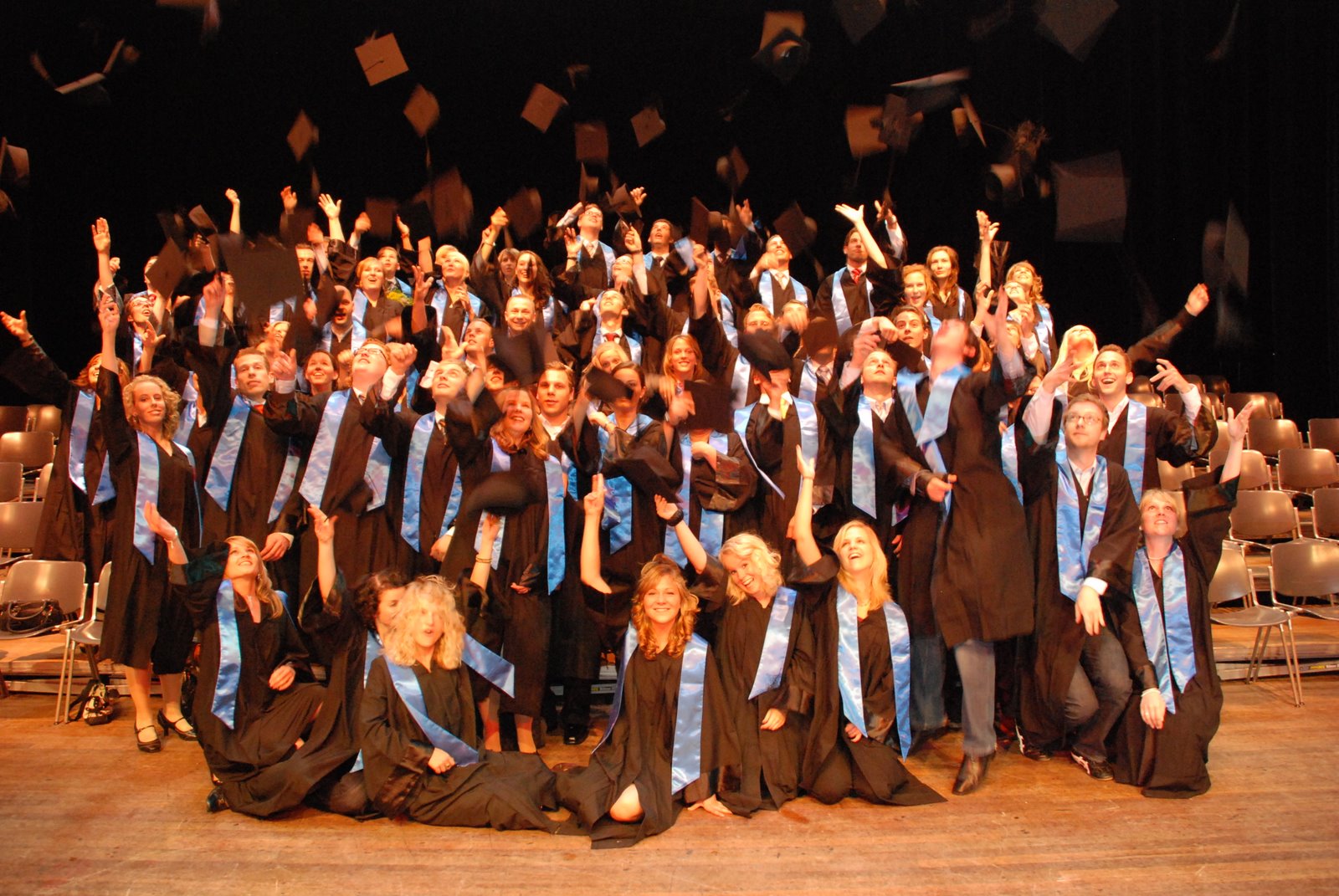 Absolventen werfen Doktorhüte in die Luft – Graduierungsfeier